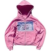 Crancious Y2k Oversized Graphic Hoodies Unisex Grunge Zip up Hoodie Cute Hoodies for Teen Girls and Boys 2000s Emo Clothes