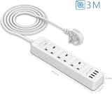 JSVER Extension Lead USB 3 Outlets 4 USB 10.5W 13A 245mm White view 3