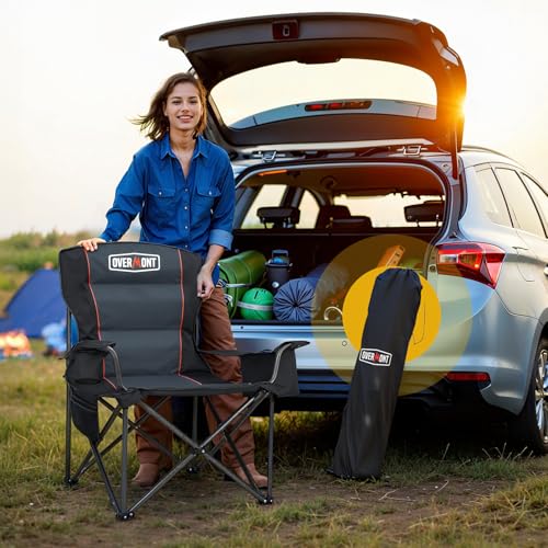 OVERMONT Oversized Camping Chair for Adults - Comfortable and Portable with Insulated Pocket and Carry Bag - Heavy Duty Folding Chair 204kg for Beach, Garden, Picnic and Camping, 2pcs