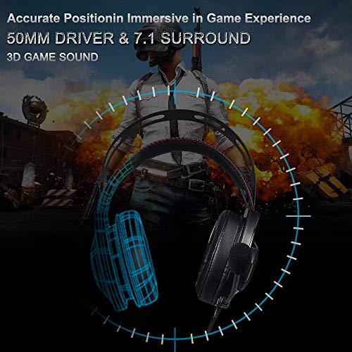 ONIKUMA M190 Pro RGB LED Light Over-Ear 7.1 Surround Sound Noise Cancelling Gaming Headset Microphone Bundle with Headphone Stand for PC, Xbox One, PS4, Nintendo Switch, Mac, Desktop, Laptop, Computer