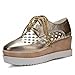 Carol Shoes Fashion Women's Pierced Lace-up Shiny Hollow Wedge Mid Heel Oxfords Shoes