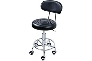 Rolling Stool with Wheels, Drafting Chair with Backrest, Barber Seat, Swivel Stools with Back Height Adjustable Chair for SPA