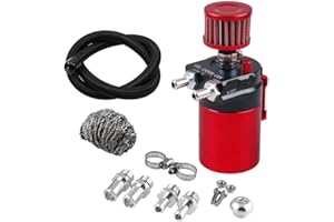 RULLINE Polish Baffled Universal Aluminum Oil Catch Can Reservoir Tank 400ml with Breather Filter Black+Red