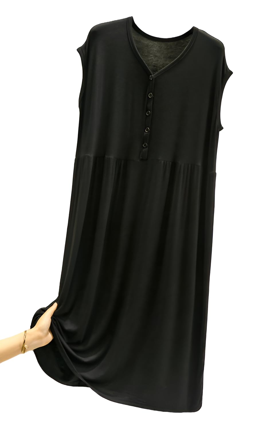 [TRTRO] ネグリジェ レディース 夏 パジャマ 寝間着 室内着 部屋着 マタニティ 授乳服 ルームワンピース 大きいサイズ (ノースリーブ/ブラック, フリーサイズ) の商品画像