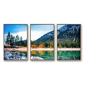 3 Piece Framed Canvas Wall Art for Living Room, Bedroom Lake Tahoe Canvas Prints for Modern Home Decoration Ready to Hang - 16"x24"x3 Panels