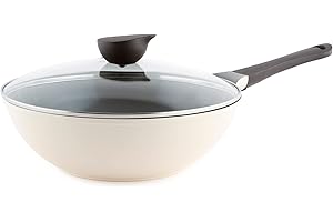 Neoflam Eela 12'' Non Stick Chef's Wok with Glass Lid, Stir Fry Pan and POFA-Free Ceramic Coating for Cooking Saute Vegetable