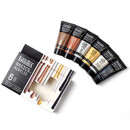 Liquitex BASICS 6 Tube Acrylic Paint Set, 22ml, Metallic & Iridescent