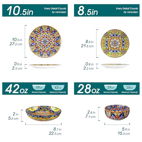 vancasso 24 Pieces Dinnerware Sets, Plates and Bowls Set, Porcelain Dishes Set for 6, Microwave and Dishwasher Safe, Scratch Resistant, Bohemian Style Dining Ware Service for 6, Series SIMI