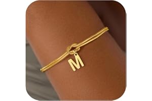 Decholly Stocking Stuffers for Teen Girls - 18K Gold Plated Love Knot Initial Bracelets for Women Friends Bridesmaid Gifts Dainty Gold Bracelets Birthday Christmas Gifts for Teens Women