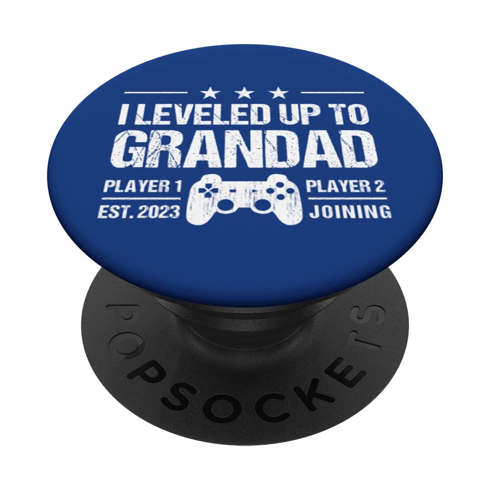 I Leveled Up To Grandad Est 2023 - Funny New Grandpa Gamer PopSockets Swappable PopGrip