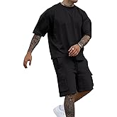 Opomelo Mens Short Sets 2 Piece Outfits - Casual Summer Short Sleeve Sweatsuits Sets for Men with Cargo Pocket