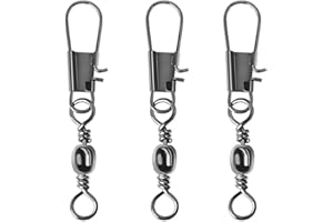 50pcs Fishing Swivels Snaps Rolling Barrel Swivel with Safety Snap Interlock Snaps, Stainless Steel Solid Fishing Swivels Sal