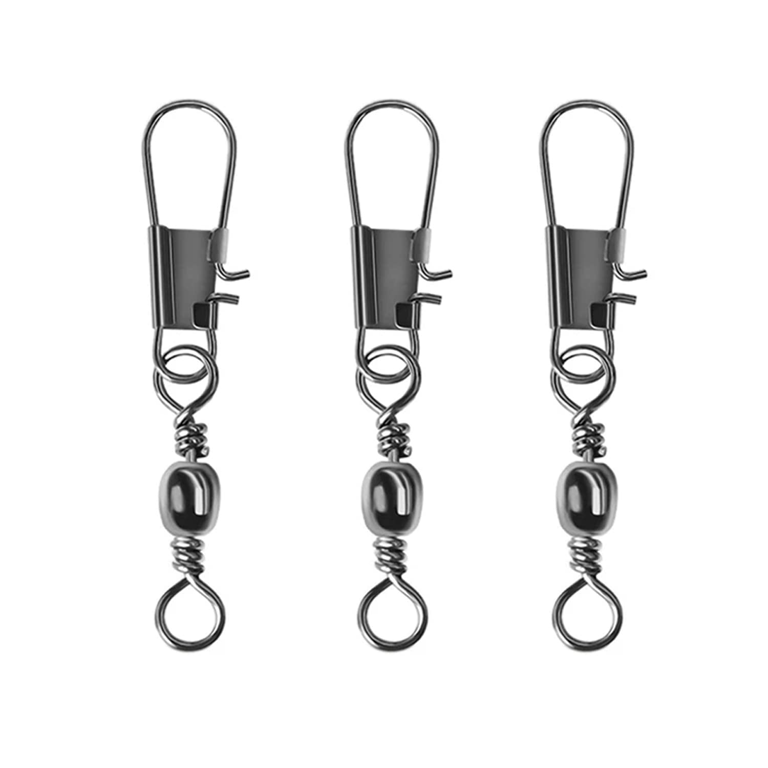 CRAZY SHARK 50pcs Fishing Swivels Snaps Rolling Barrel Swivel With Safety Snap Interlock Snaps, Stainless Steel Solid Fishing Swivels Saltwater Freshwater Snap Connector