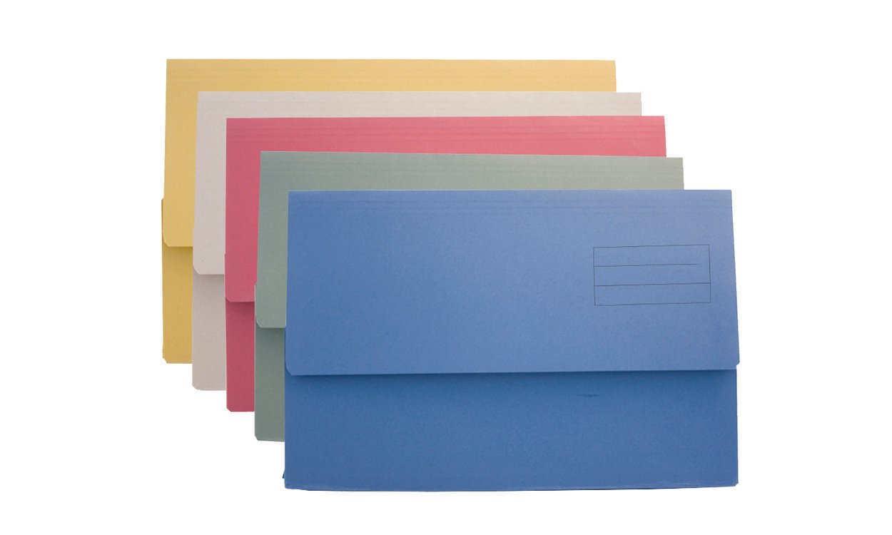 Exacompta - Ref DW250-ASTZ - Guildhall - Plain Document Wallet, 345x245mm, Holds 200 Sheets, 250gsm Medium Weight Premium Quality Manilla, Holds A4 & Foolscap Documents - Assorted Colours, Pack of 50