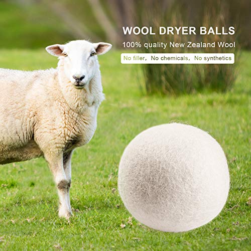 Wool Dryer Balls 6-Pack - Natural Fabric Softener, Organic Dryer Balls, XL Laundry Dryer Balls, 100% New Zealand Wool Handmade Balls-Reduce Wrinkles and Saves Drying Time, Alternative to Plastic Ball