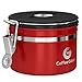 Coffee Gator Coffee Canister, 11oz Airtight Stainless Steel Kitchen Food Storage Container with Date-Tracker, CO2-Release Valve and Scoop for Beans, Grounds, Sugar, Cookies Jars, Tea, Cereal - Red