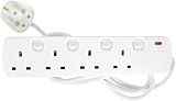 MERCURY 4 Gang Extension Lead 2 Metre White with Individual Switches Fused Plug view 1