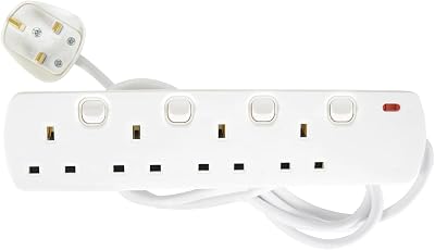 MERCURY 4 Gang Extension Lead 2 Metre White with Individual Switches Fused Plug