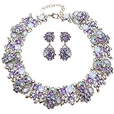 Vintage Crystal Rhinestone Statement Choker Bib Statement Necklace Earring Fashion Costume Jewelry Set for Women