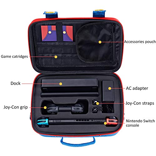 Travel Carrying Case Compatible With Nintendo Switch System,Cute and Deluxe,Protective Hard Shell Carry Bag for Mario Fans Console & Accessories - Thumbnail 6