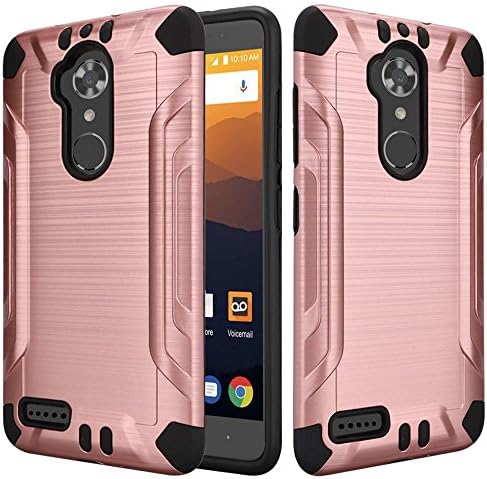 ZTE Max XL / ZTE Blade Max 3 / ZTE Zmax Pro 2 Case, [SLIMFORM] Hybrid Brush Amor Case [SHOCKPROOF] Full Rugged [DENFENDER] Cover Bumper for ZTE Max XL N9560 (Rose Gold)
