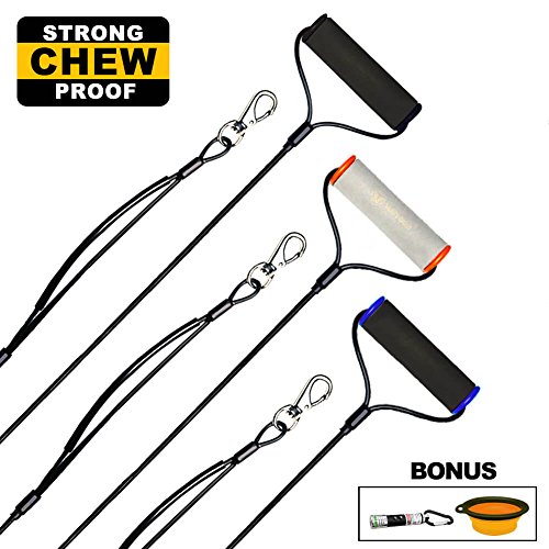 WATFOON Double Handle Dog Leash, Metal Dog Leash with 2 Handles for Heavy Duty Dogs, FULL Control in Training & Traffic【2 FREE Gifts: 1 LED Safelight &1Travel Dog Bowl】 (5.0ft, Sporty Gray Orange) - Thumbnail 7