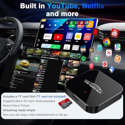 2026 Wireless CarPlay & Android Auto Adapter Supports Netflix/Youtube/TF - Plug & Play, Magic Video Box Compatible with CarPlay & Android Auto Factory (4GB RAM+16GB)