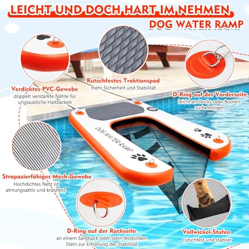 Dog Water Ramp Extra Wide Water Ramp Pool Ladder, Float Puppy Plank for Pool, Dock & Boat, Pet Ramp with Non-Slip Upgraded Steps, Water Ramp Ladder for 68 kg Dogs Climbing