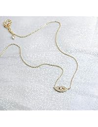 Mevecco Collar de barra delicada de oro de 14 quilates, chapado en oro de 14 quilates, lindo collar de ojo malvado de circonita cúbica martillado horizontal para mujer