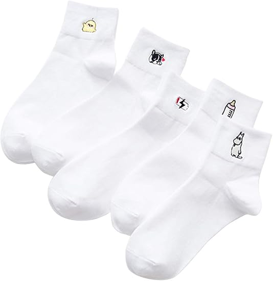 Amazon Aoiremon レディースソックス おしゃれ 四季適用 可愛い刺繍 白い 黒い 女性靴下 通学 スポーツ アウトドア 通気 快適 5足セット 靴下 通販