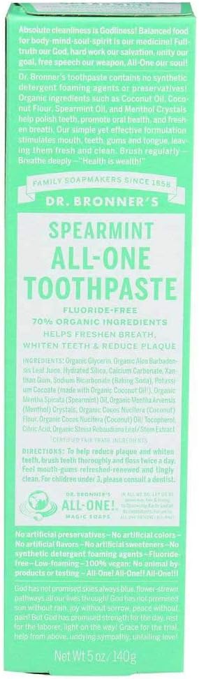 ドクターブロナー オールワン トゥースペースト(美白歯磨き粉) 140g 無添加・オーガニック、ココナッツオイル配合 Dr.Bronner’s All-One Toothpaste 140g