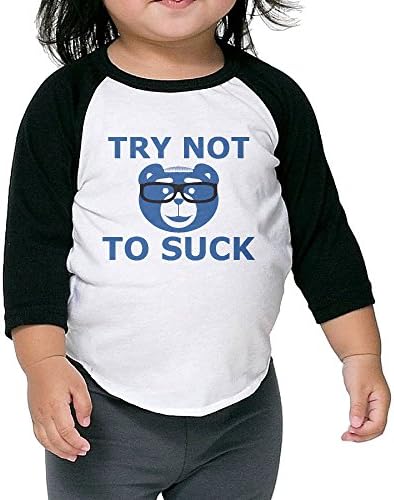 Kid's TRY NOT TO SUCK 3/4 Raglan Sleeves Baseball Tee Shirt Jersey For Boys And Girls Age Of 2 - 6 Years Old Black 3 Toddler