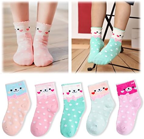 Kidstree Cute Kids Toddler Girls Cotton Crew Socks 5 Pairs Pack Smiling Face Large (6-8)