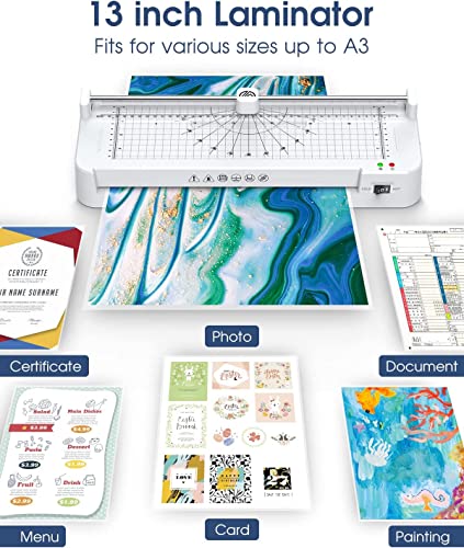 Laminator,A3/A4/A5/A6 Thermal Laminating Machine, 9 in 1 Cold Laminator Machine with Paper Cutter and Corner Rounder,40 Laminating Pouches for Home Office School
