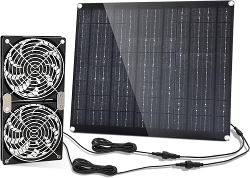 Solar Prowered Fan, 30W Solar Fan, Solar Panel Fan kit, Solar Exhaust Fan, Suitable for Small Chicken coops, Greenhouses, Sheds, Pet Houses