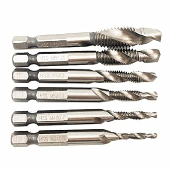 Generic 6pcs Composite Tap Drill Bit Thread Spiral Screw Tap Center Drill Bits Hex HSS Shank 1/4 Hand Tap Power Tool M3-M10