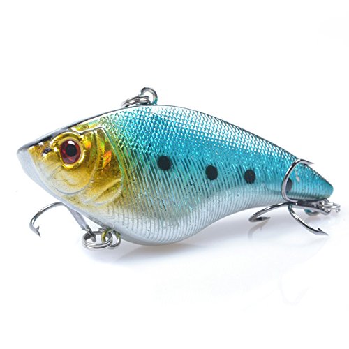 SunMine 5pcs Fishing Lures 2.76in/0.57oz Fishing Bass Lures VIB Lure Shallow Swimbait Crankbait with Treble Hook 3D Fishing Eyes for Bass Trout Freshwater and Saltwater