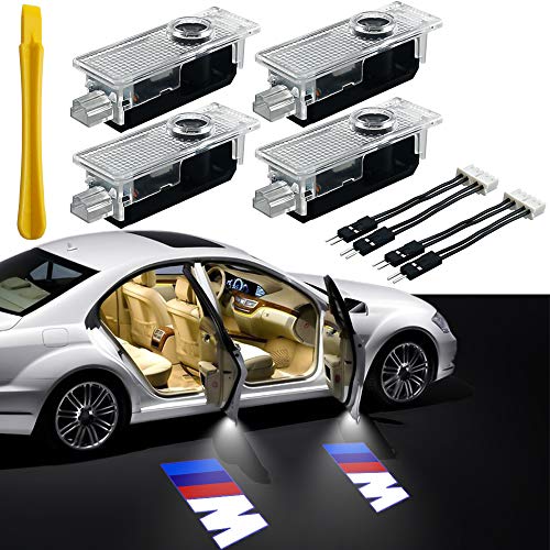 Car Door Light Logo Projector Lighting, 4 Pcs LED Car Ghost Shadow Welcome Lights East Installtion for BMW M 3 5 6 7 X Z GT Mini Series