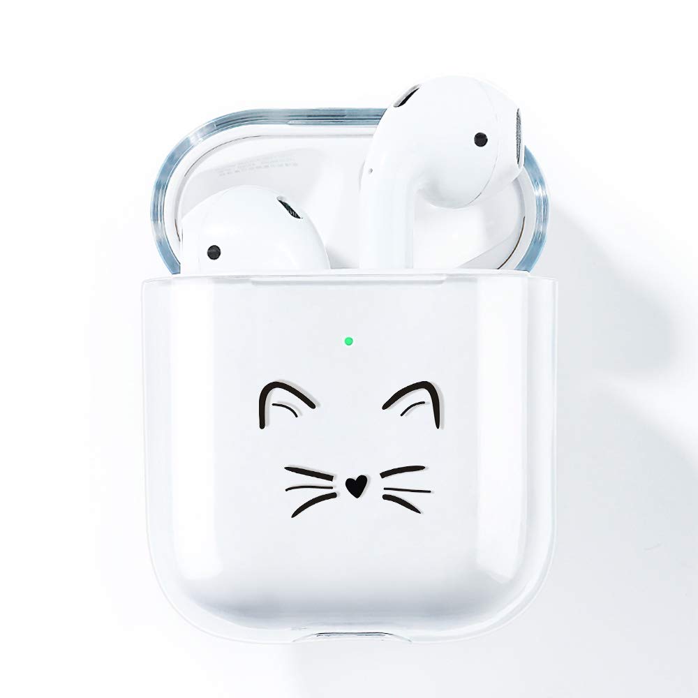 AKABEILA AirPods Case Cover, Compatible for Apple AirPods 2 1 Cases Silicone Clear With Design Air Pods 2nd 1st Generation Front LED Visible Wireless Charging Case Women Transparent Cute
