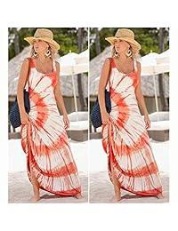 Vestidos largos de verano para mujer Casual - Vestido largo sin mangas con estampado floral y playa con bolsillos