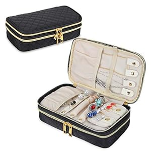 Teamoy Double Layer Jewelry Organizer, Quilted Jewelry Travel Case for Rings, Necklaces, Earrings, Bracelets and More…