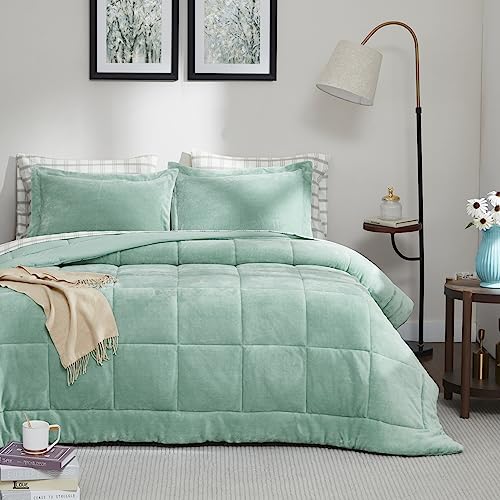 MAIREVE Plush Thick Comforter Sets Queen 7 Piece, Flannel Velvet
