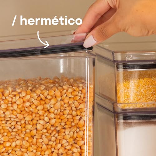 Kit Organizador de Alimentos Lumini Paramount – Potes Herméticos Transparentes para Mantimentos, Grãos, Massas, Cereais e Organização da Cozinha (12)