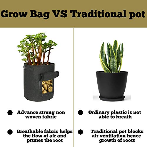 Potato Grow Bags, 3 Pack 5, 7 & 10 Gallons Garden Planting Bags, Vegetables Planter Bags, Non-Woven Aeration Fabric Pot Growing Bags with Handle and Access Flap with a Pair of Gardening Genie Gloves