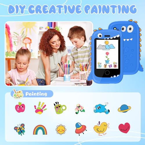 PTHTECHUS Smartphone for Children, Mobile Phone Toy Fairy Tales Audiobooks Telephone Console Portable Educational Electronic Toys, Birthday Gift for Children, Black
