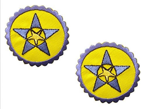 2 pieces PENTAGRAM Iron on Patch Fabric Motif Applique Biker Goth Wicca Pagan Occult Star Decal dia. 2.3 inches (6 cm)