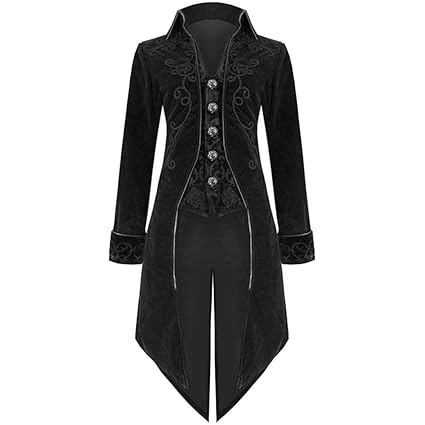 MRULIC Halloween Mäntel Herren Kapuze Jacke Gothic Gehrock Uniform Kostüm Party Oberbekleidung Vintage Punk Stil Frack Karnev