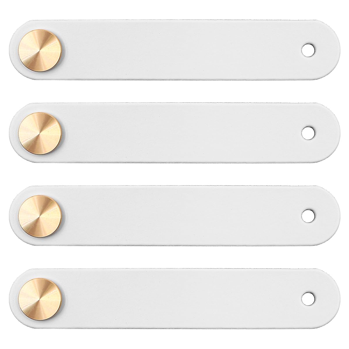 ZONADAH Set of 4 Leather Drawer Pulls, White Leather Handles, Drawer Knob Pull Cabinet Pulls for Single Hole Drawers Wardrobe Cupboards Furniture Kitchen Bedroom