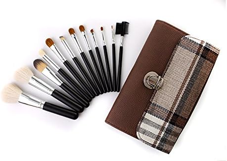 Halo World High End Kabuki Makeup Brushes Set Face Eyeshadow Foundation Powder Blending Blush Cosmetics Brushes with PU Leather Bag (brown)