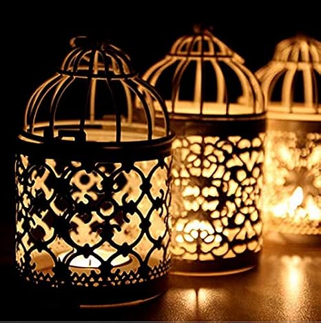 Mogist Doré Cage à Oiseaux Motif Gravé Bougeoir Bougie Déco